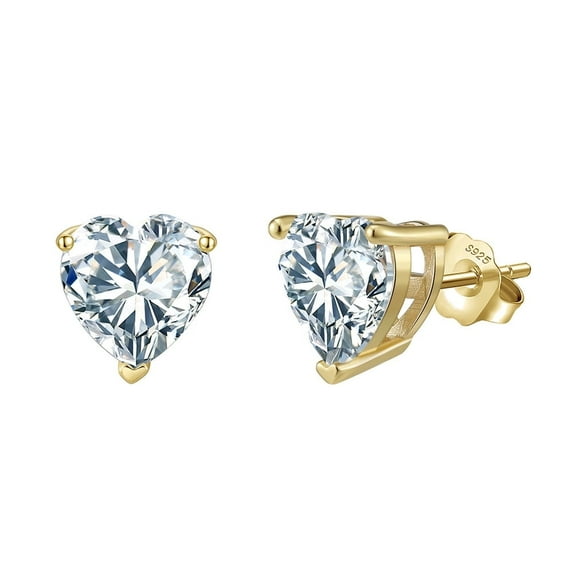 SFTING Cubic Zirconia Stud Earrings for Women Men Hypoallergenic 925 Sterling Silver Post Earrings 8A CZ 5*5 Heart Cut Stud Earrings for Sensitive Ears Yellow