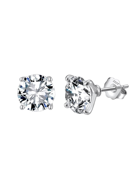Cubic Zirconia Stud Earrings for Women Men Hypoallergenic 925 Sterling Silver Post Earrings 8A CZ 6.5*6.5 Round Cut 4-prong Setting Stud Earrings for Sensitive Ears