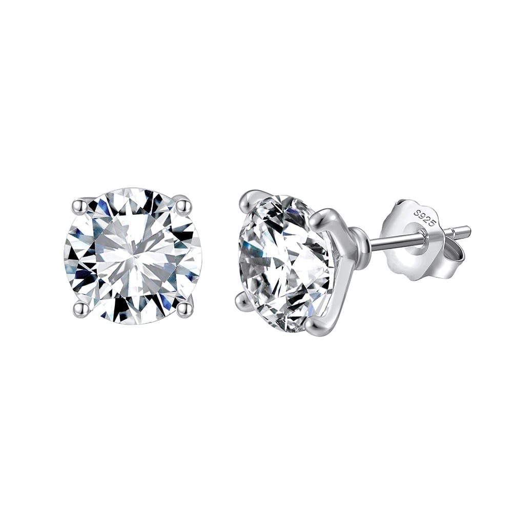 SFTING Cubic Zirconia Stud Earrings for Women Men Hypoallergenic 925 Sterling Silver Post Earrings 8A CZ 8*8 Round Cut 4-prong Setting Stud Earrings for Sensitive Ears