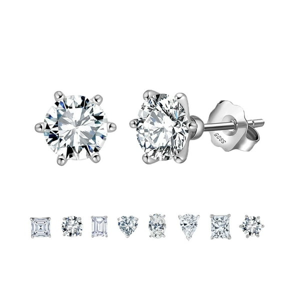 SFTING Cubic Zirconia Stud Earrings for Women Men Hypoallergenic 925 Sterling Silver Post Earrings 8A CZ 8*8 Round Cut 6-prong Setting Stud Earrings for Sensitive Ears