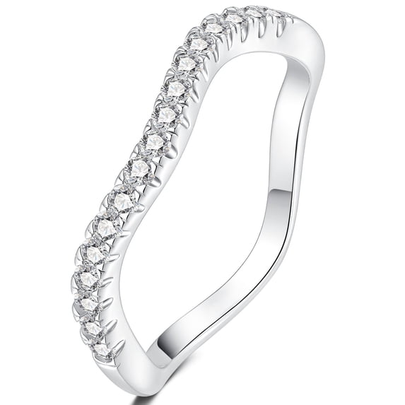 SFTING Curved Wedding Bands for Women 0.25CT Round Cut Stackable Wave Eternity Ring Silver Plated Size 7