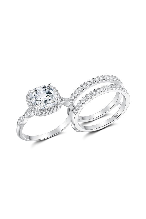 Engagement Rings for Woman 5A CZ Halo Wedding Rings for Women Silver 18K White Plated Size 5