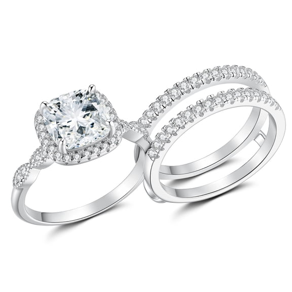 SFTING Engagement Rings for Woman 5A CZ Halo Wedding Rings for Women Silver 18K White Plated Size 7