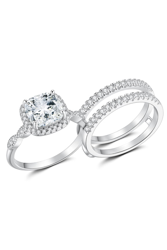 Engagement Rings for Woman 5A CZ Halo Wedding Rings for Women Silver 18K White Plated Size 7