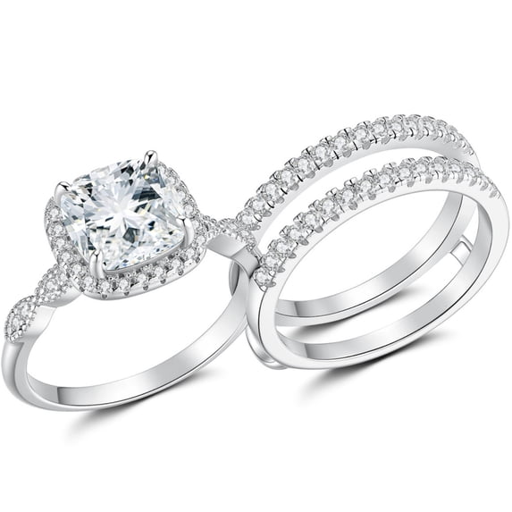SFTING Engagement Rings for Woman 5A CZ Halo Wedding Rings for Women Silver Plated Size 7
