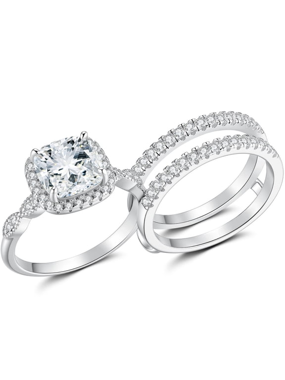 Engagement Rings for Woman 5A CZ Halo Wedding Rings for Women Silver Plated Size 7
