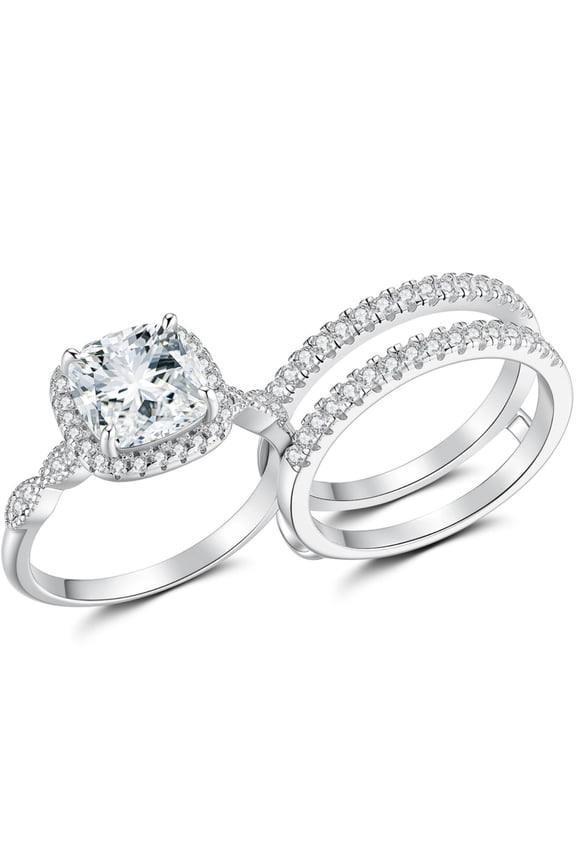 Engagement Rings for Woman 5A CZ Halo Wedding Rings for Women Silver 18K White Plated Size 7