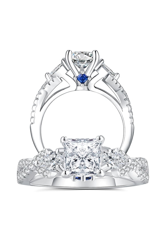 Engagement Rings for Woman 5A CZ Princess Cut Wedding Rings for Woman Silver 18K White Plated Promise Anniversary Size 6