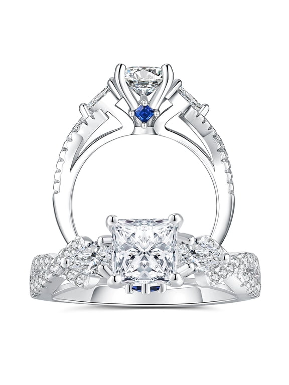 Engagement Rings for Woman 5A CZ Princess Cut Wedding Rings for Woman Silver Plated Promise Anniversary Size 7