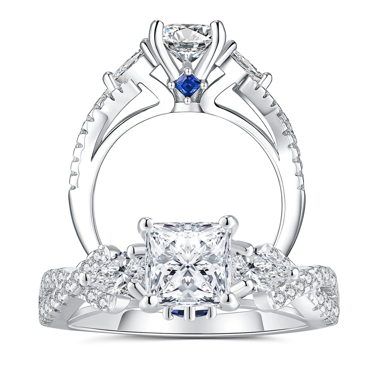 SFTING Engagement Rings for Woman 5A CZ Princess Cut Wedding Rings for Woman Silver 18K White Plated Promise Anniversary Size 9