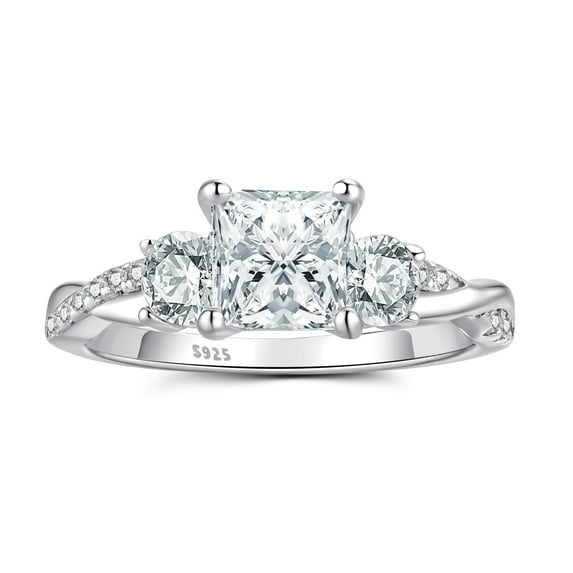 SFTING Engagement Rings for Woman 925 Sterling Silver Three Stone Vintage Princess Cut Promise Wedding Woman Rings 5A CZ Size 6