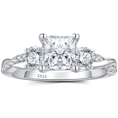 SFTING Engagement Rings for Woman 925 Sterling Silver Three Stone Vintage Princess Cut Promise Wedding Woman Rings 5A CZ Size 7