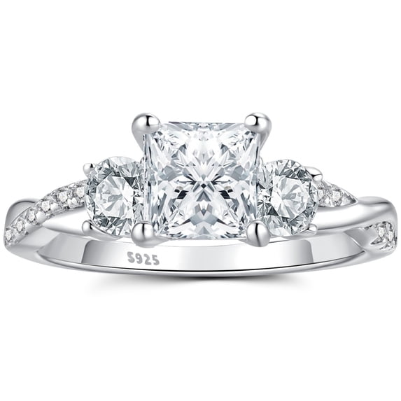 SFTING Engagement Rings for Woman 925 Sterling Silver Three Stone Vintage Princess Cut Promise Wedding Woman Rings 5A CZ Size 7