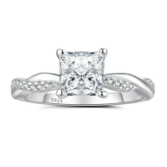 SFTING Engagement Rings for Woman 925 Sterling Silver Wedding Woman Rings 5A CZ Princess Cut Size 6