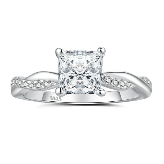 SFTING Engagement Rings for Woman 925 Sterling Silver Wedding Woman Rings 5A CZ Princess Cut Size 7