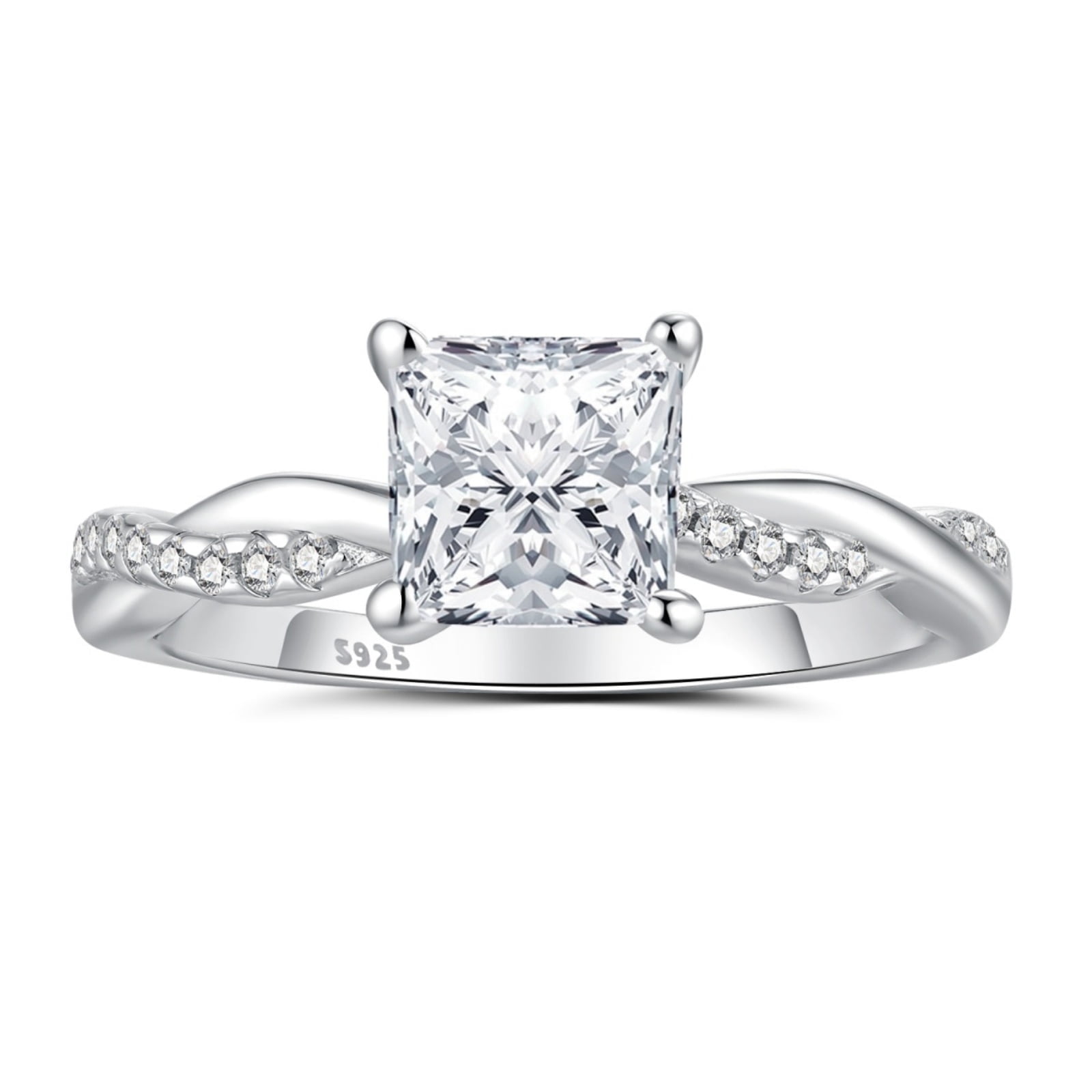 SFTING Engagement Rings for Woman 925 Sterling Silver Wedding Woman Rings 5A CZ Princess Cut Size 8
