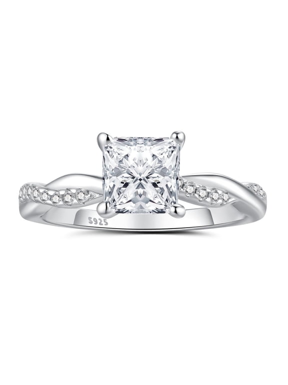Engagement Rings for Woman 925 Sterling Silver Wedding Woman Rings 5A CZ Princess Cut Size 9