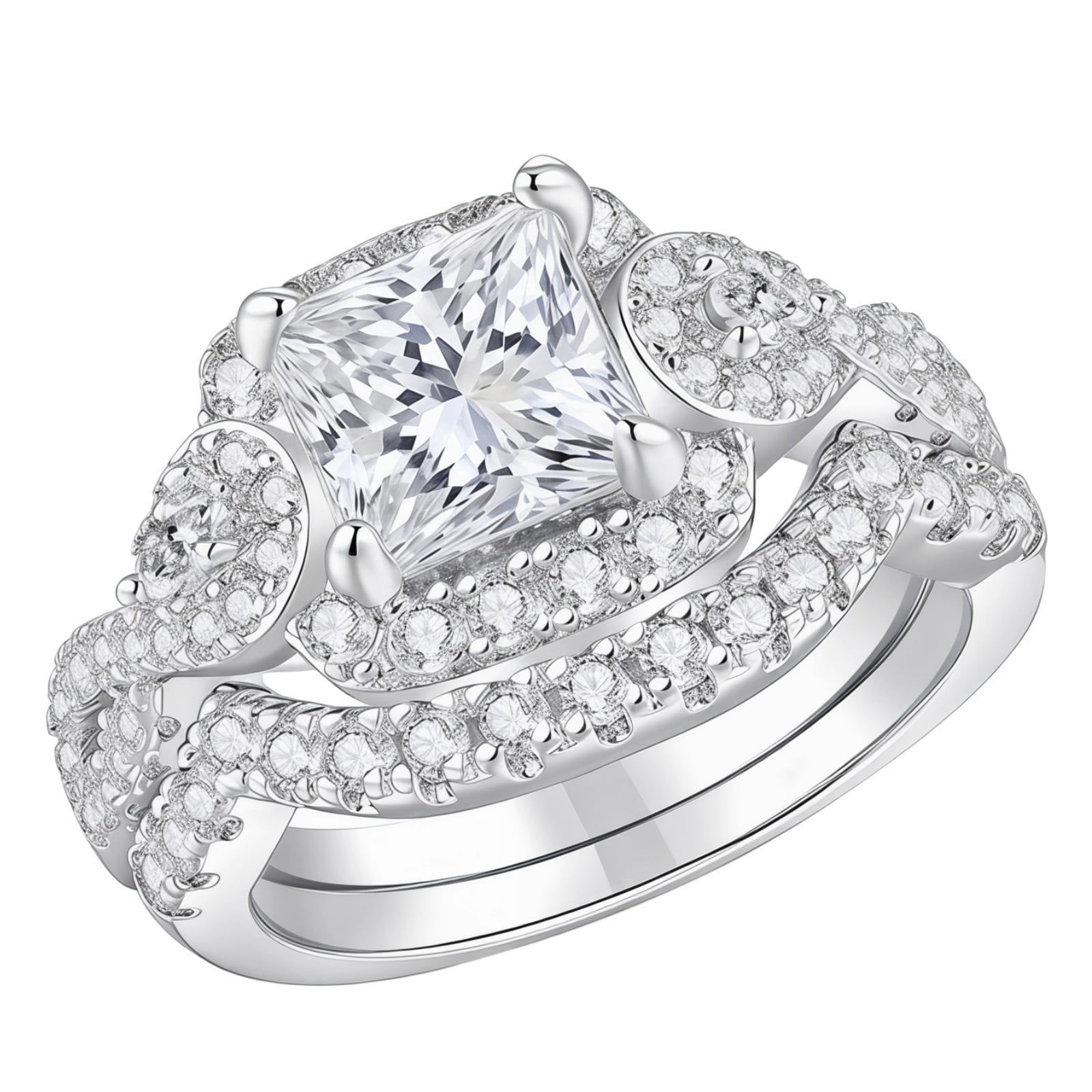 SFTING Engagement Rings for Women Princess Pear Cut Wedding Ring Set 5A CZ Silver 18K Plated Anniversary Mother's Day Gift for Her Size 6