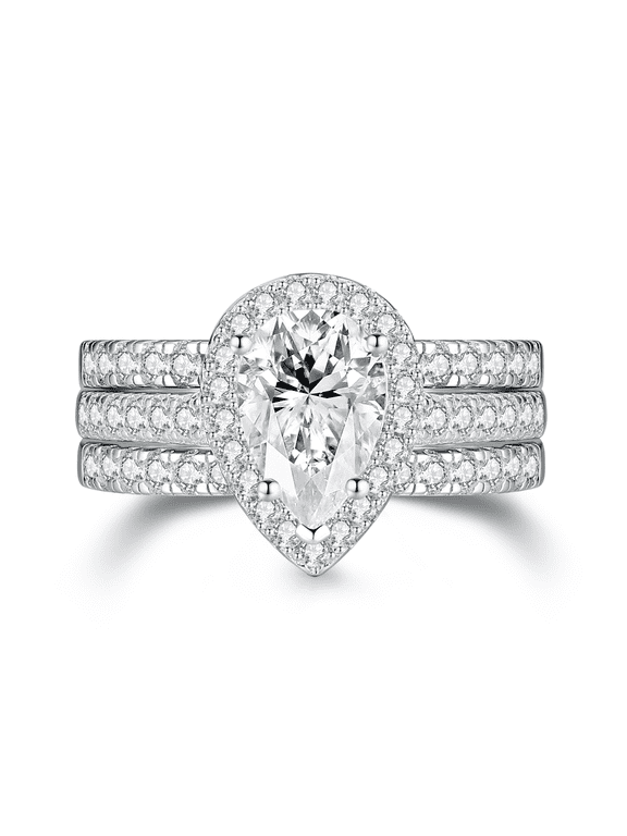 Wedding Ring Set for Women 925 Sterling Silver Engagement Rings 3pcs Pear Cut 5A Cz Size 7