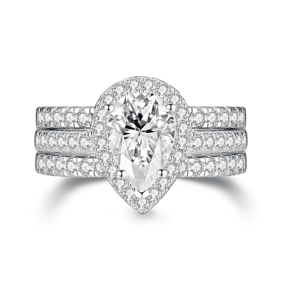 SFTING Wedding Ring Set for Women 925 Sterling Silver Engagement Rings 3pcs Pear Cut 5A Cz Size 7