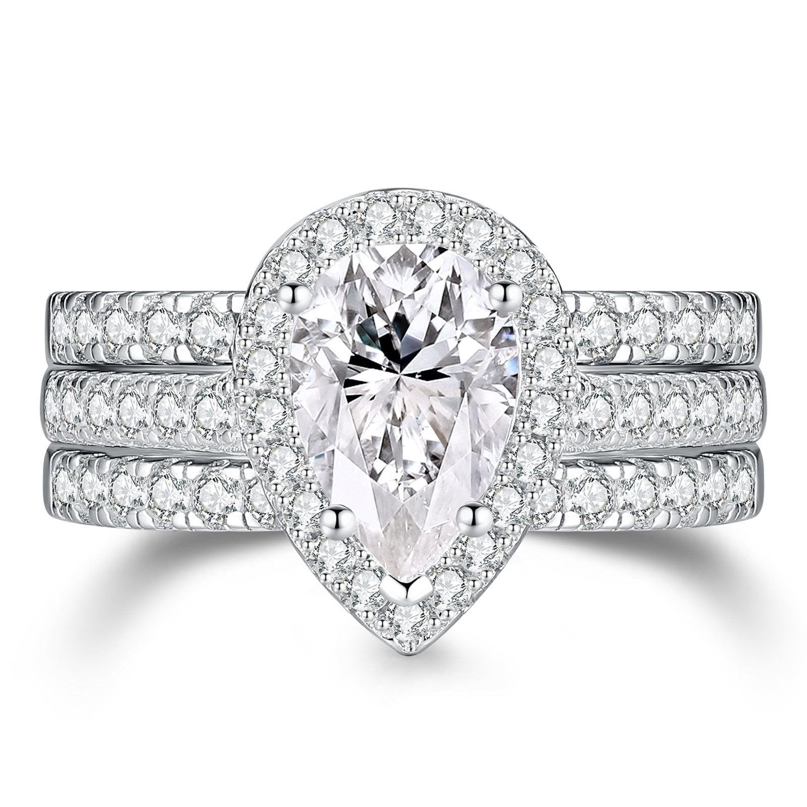 SFTING Wedding Ring Set for Women 925 Sterling Silver Engagement Rings 3pcs Pear Cut 5A Cz Size 8