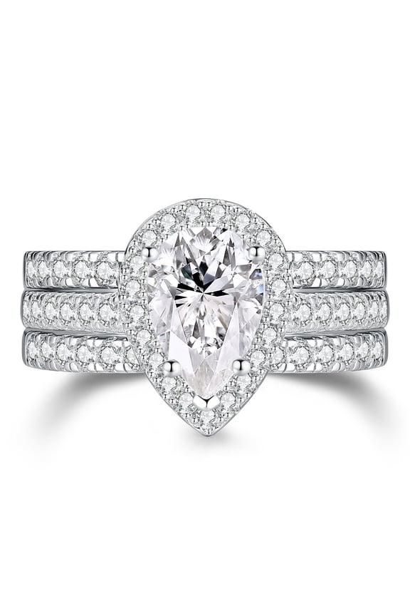 Wedding Ring Set for Women 925 Sterling Silver Engagement Rings 3pcs Pear Cut 5A Cz Size 8