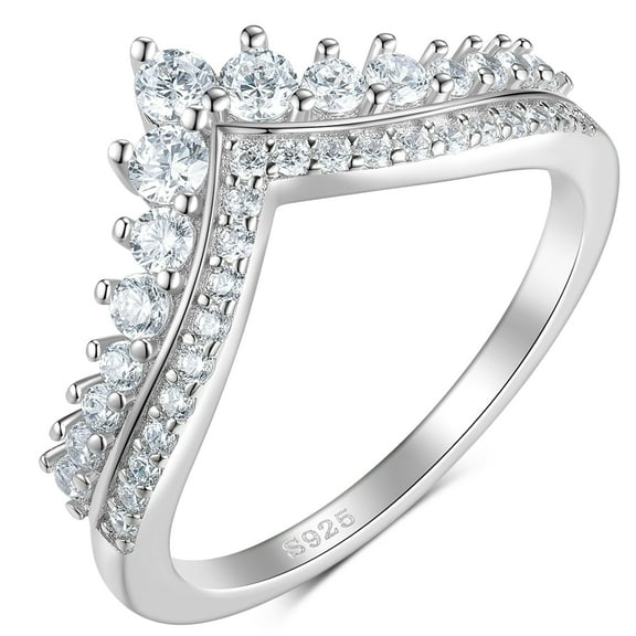 SFTING Eternity Ring Wedding Bands for Women 925 Sterling Silver AAAAA Cubic Zirconia Vintage Crown Wedding Ring Size 7