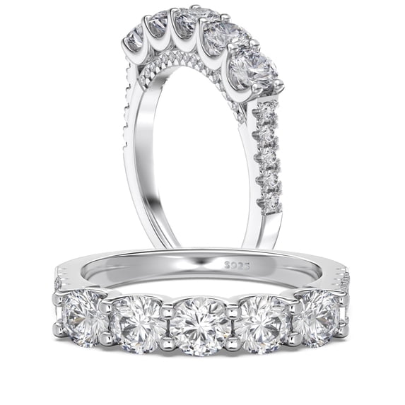 SFTING Wedding Band for Women Half Eternity Ring 925 Sterling Silver 5A Cubic Zirconia Stacking Ring Size 7