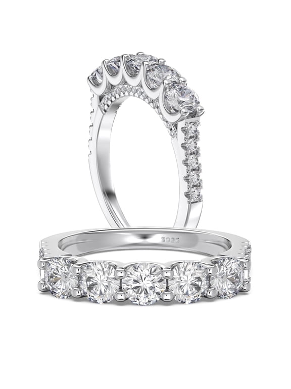 Wedding Band for Women Half Eternity Ring 925 Sterling Silver 5A Cubic Zirconia Stacking Ring Size 7