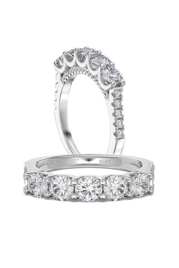 Wedding Band for Women Half Eternity Ring 925 Sterling Silver 5A Cubic Zirconia Stacking Ring Size 8