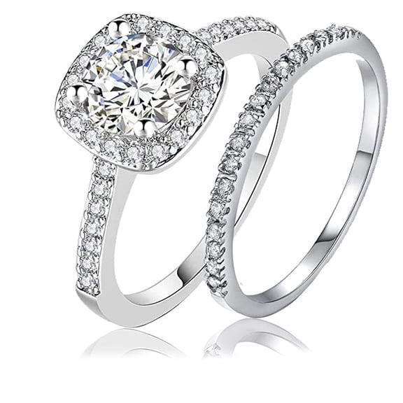 SFTING Halo Wedding Ring Set for Women Bridal Sets 925 Sterling Silver AAAAA Zirconia Size 12
