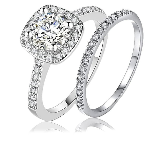 SFTING Halo Wedding Ring Set for Women Bridal Sets 925 Sterling Silver AAAAA Zirconia Size 6.5