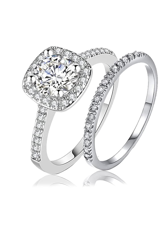 Halo Wedding Ring Set for Women Bridal Sets 925 Sterling Silver AAAAA Zirconia Size 6