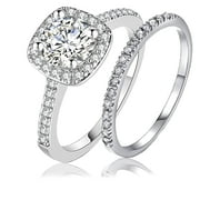 SFTING Halo Wedding Ring Set for Women Bridal Sets 925 Sterling Silver AAAAA Zirconia Size 7