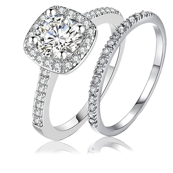 SFTING Halo Wedding Ring Set for Women Bridal Sets 925 Sterling Silver AAAAA Zirconia Size 7