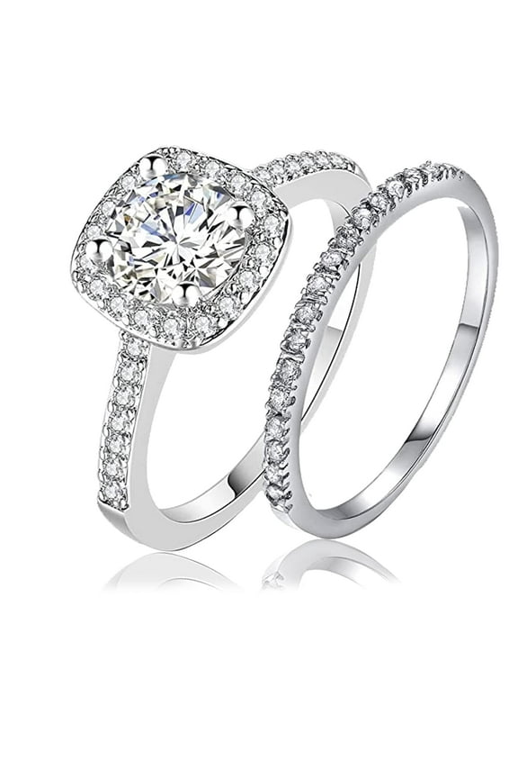 Halo Wedding Ring Set for Women Bridal Sets 925 Sterling Silver AAAAA Zirconia Size 8