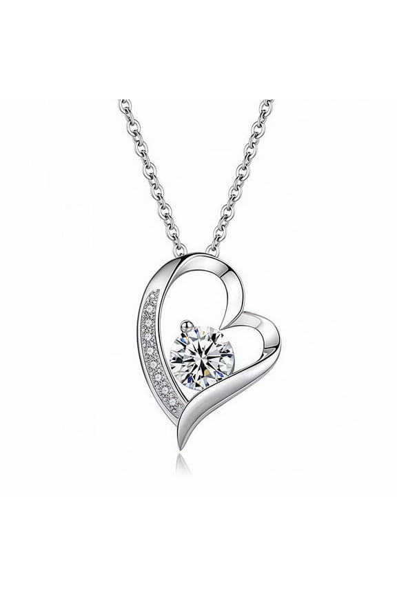 Heart Pendant Necklace in 925 Sterling Silver 1CT Cubic Zirconia Simple Fine Jewellery Gift for Women Mother Wife