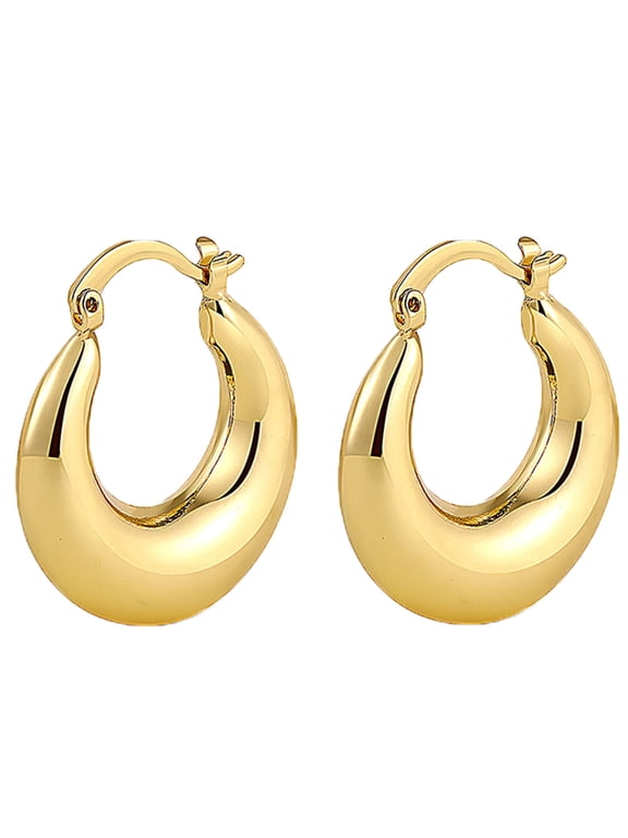 Hoop Earrings for Women 28.5MM Chunky Teardrop Silver Plated Yellow Jewelry Anniversary Gift for Her