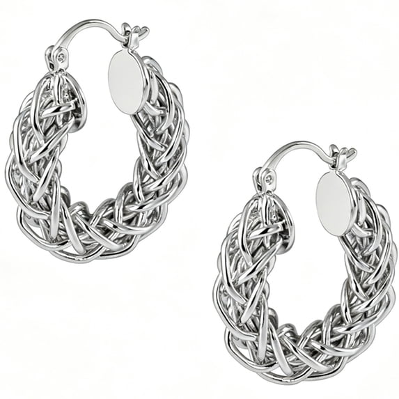 SFTING Hoop Earrings for Women Braided Vintage Silver Plated Chunky Huggie Valentine Gift for Her