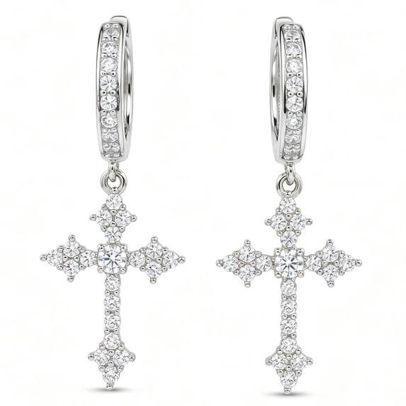SFTING Hoop Earrings for Women Cross 5A CZ Gothic Pendant Silver Plated Jewelry Gift for Her
