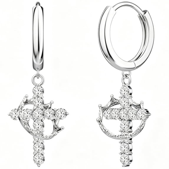 SFTING Hoop Cross Earrings for Women Cross 5A CZ Silver Plated Simple Pendant Earrings Jewelry Anniversary Gift for Her