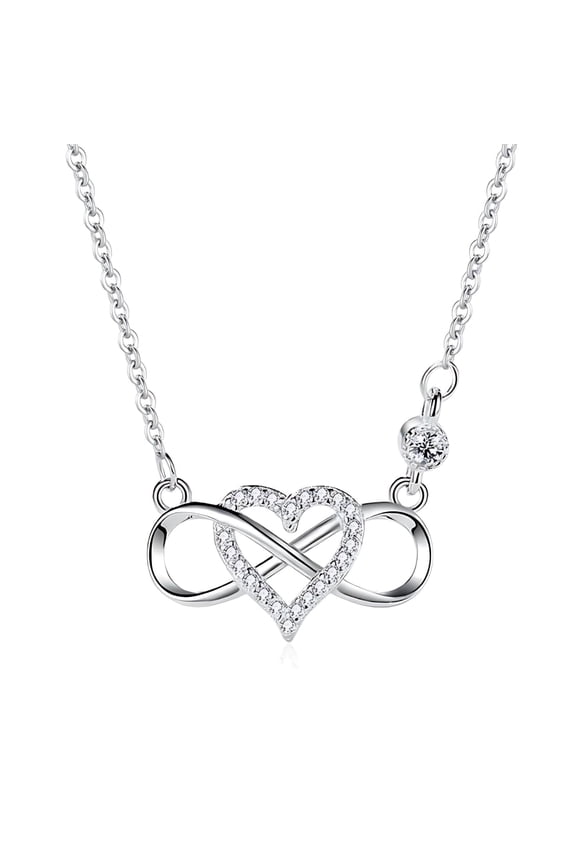 Infinity Heart Pendant Necklace 925 Sterling Silver Cubic Zirconia Jewelry Gift for Women