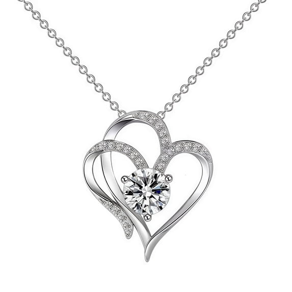 SFTING Intertwined Double Hearts Pendant Necklace in 925 Sterling Silver Cubic Zirconia Simple Fine Jewellery Gift for Women Mother Wife