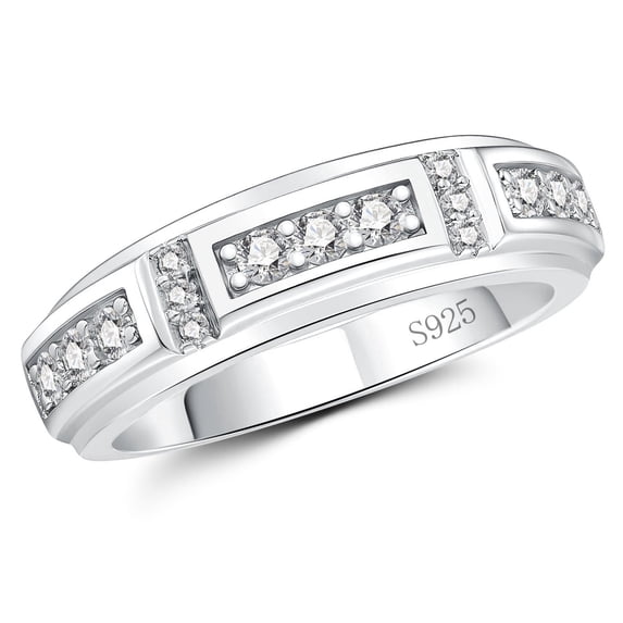 SFTING Men Rings Wedding Band for Men Engagement 5A CZ Silver 18K Plated Anniversary Promise Band for Him Size 11