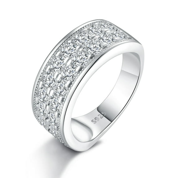 SFTING Men Wedding Band 925 Sterling Silver 2 Rows Men Rings Round Cut 5A CZ Wedding Promise Band for Him Size 12