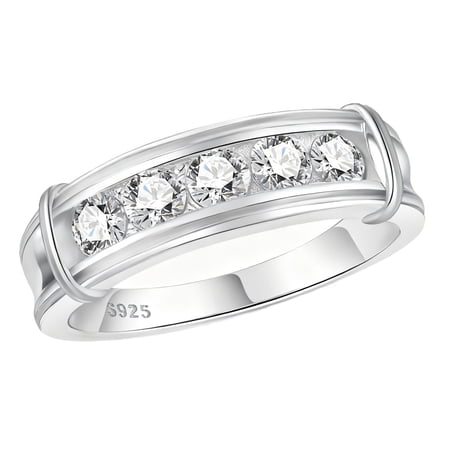 SFTING Men Wedding Band 925 Sterling Silver Men Rings 5A CZ Round Cut Wedding Rings for Men Size 9