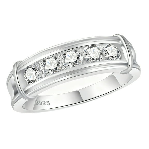 SFTING Men Wedding Band 925 Sterling Silver Men Rings 5A CZ Round Cut Wedding Rings for Men Size 9