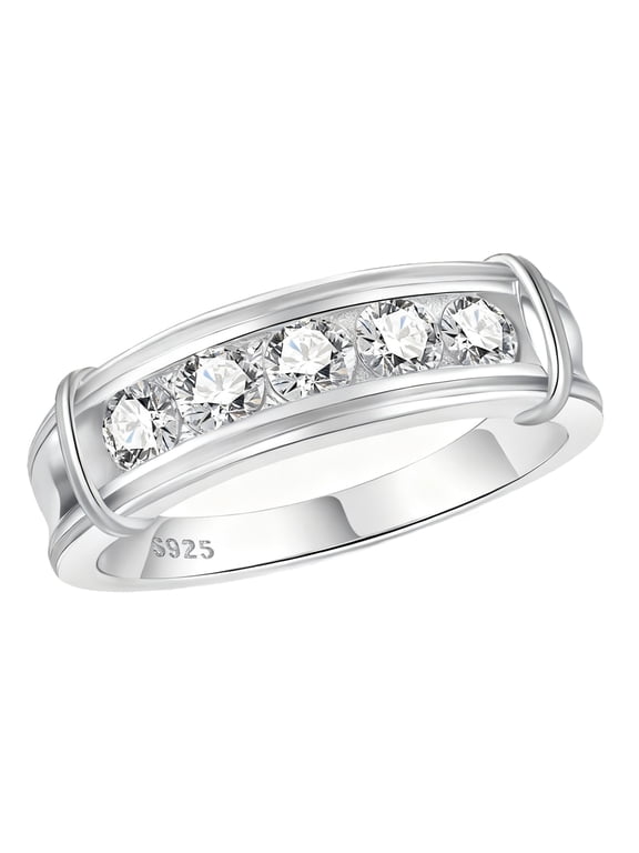 Men Wedding Band 925 Sterling Silver Men Rings 5A CZ Round Cut Wedding Rings for Men Size 9