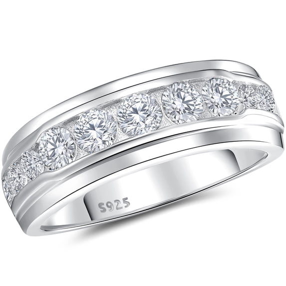 SFTING Men Wedding Band 925 Sterling Silver Men Rings AAAAA CZ Round Cut Wedding Promise Band for Him Size 12
