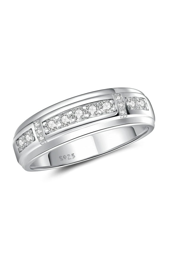 Men Wedding Band 925 Sterling Silver Men Rings Round Cut 5A CZ Wedding Promise Band for Him Size 8